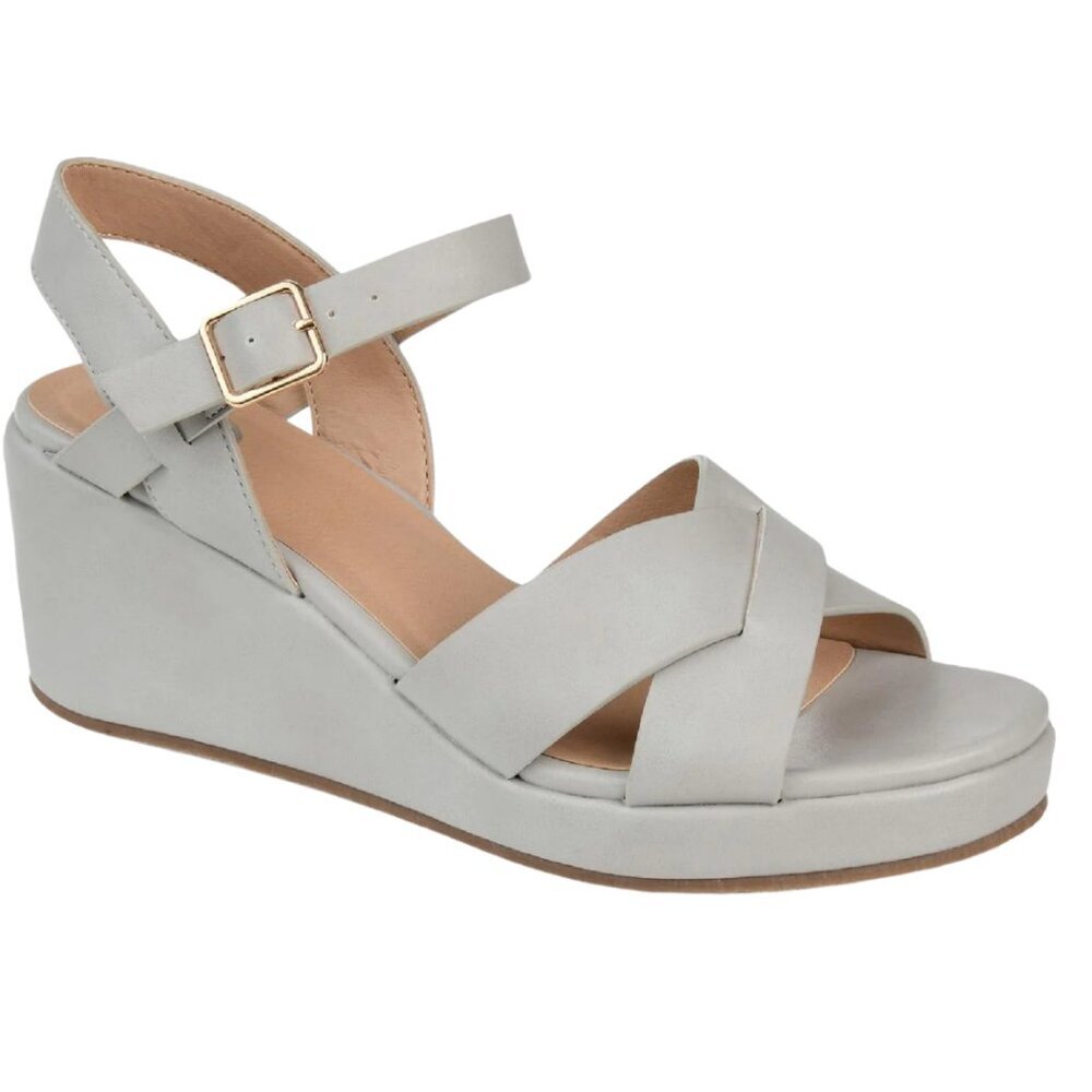 Women's Grey Wedge Sandals with Ankle Strap